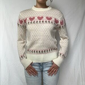 Vintage 1970s Skiva Heart Floral Knit Sweater Coquette Grandmacore